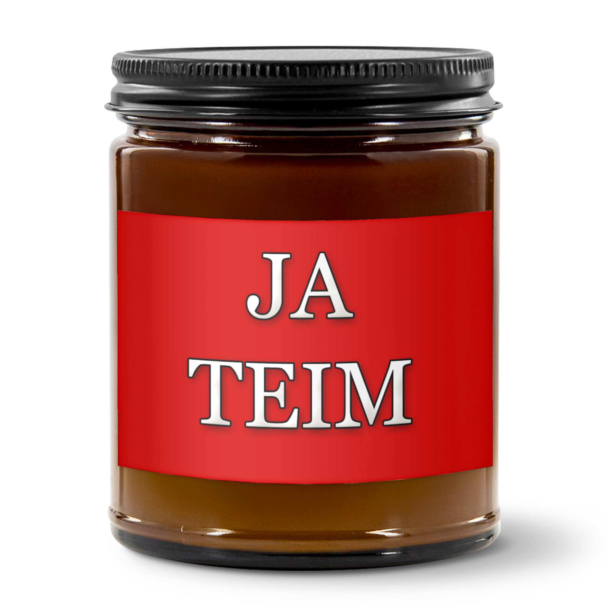 JA TEIM 9oz Amber Jar Candle | 3"x2" White Label | Black Matte Lid