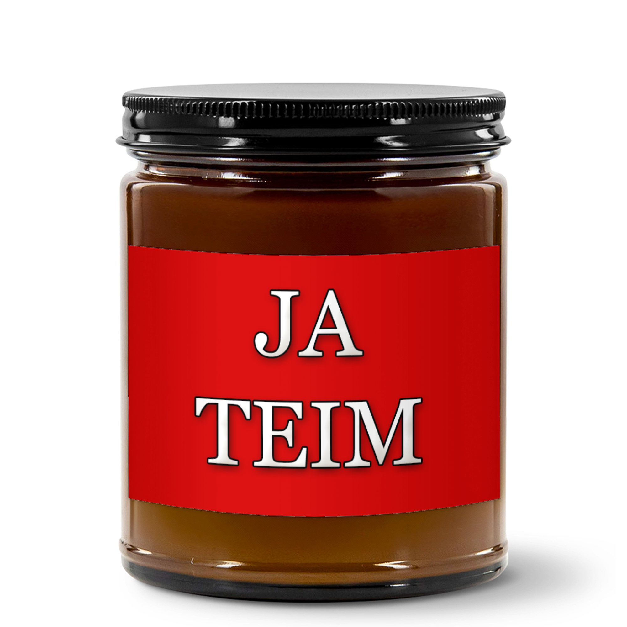 JA TEIM 4oz Amber Jar Candle | 2.25"x1.5" White Label | Black Lid
